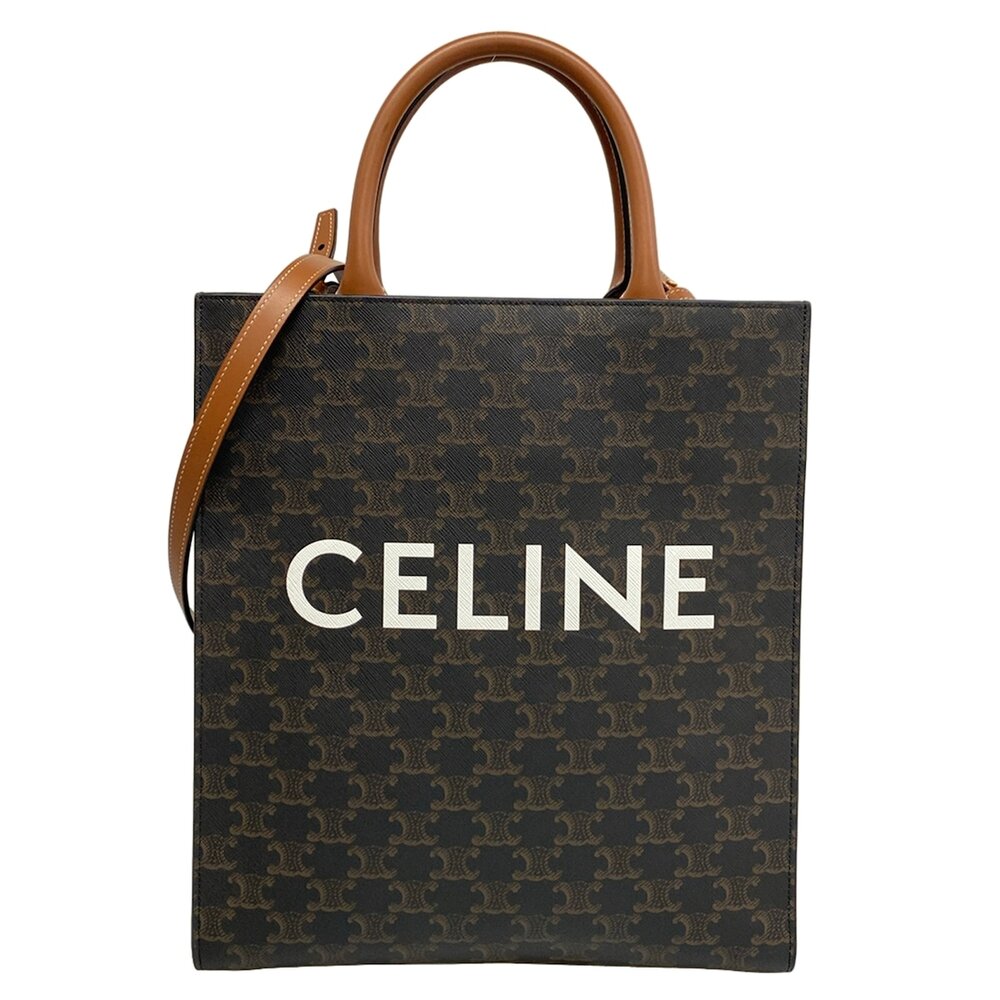 Celine Small Vertical Cabas Tote Bag Dark Brown White PVC Leather